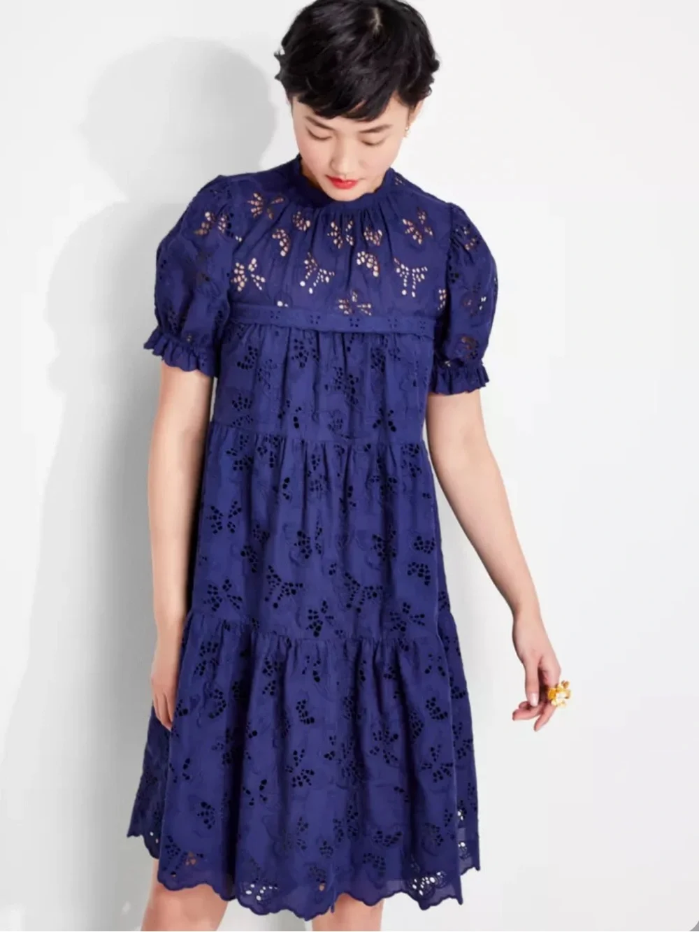 Kate Spade Blue Butterfly Eyelet Tiered Dress, S